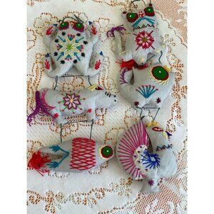 Vintage Folk Art Garland Ornaments Chinese Animals Embroidered Signs Of Zodiac